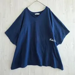ロデオクラウンズ ドルマンTシャツ Vネック ゆったり ネイビー F