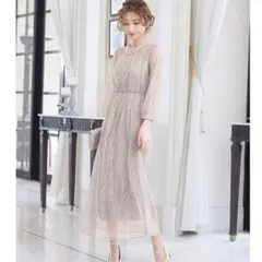 アサクラ パーティードレス　総レース ロング丈くすみピンクS