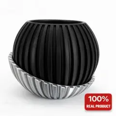 ストライプ模様の植木鉢 黒と銀
