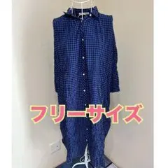 ネイビー チェック シャツワンピース フリーサイズ
