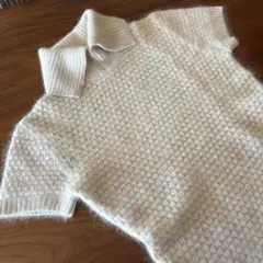 ホワイト ニット 半袖 ポロカラー