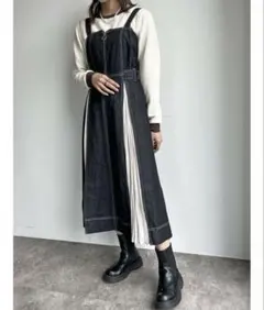 CPCM ステッチジャンスカ　デニムワンピース　プリーツ