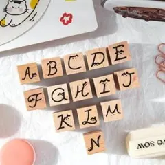 スタンプセット　木製　アルファベット　数字　猫　ねこ　ネコ　英字　【1375】