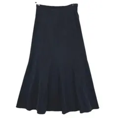 1932【ノーブランド】フレアロングスカート ベロア ブラック 黒