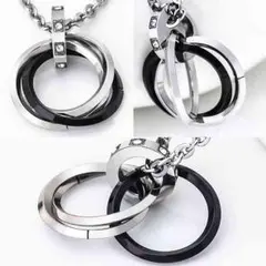 3連リング ネックレス ブラック