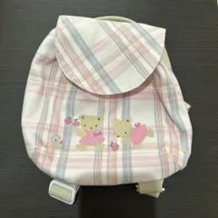 ファミリアfamiliar ベビーリュック　クマ刺繍 ピンクチェックのサムネイル