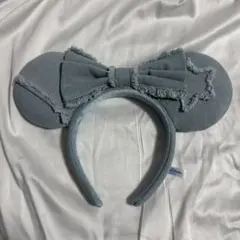 ミッキー耳カチューシャ 水色 デニム風