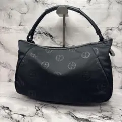 (極美品)大人気、ジョルジオアルマーニ、ハンドバッグ、丈夫なキャンパス、総柄、黒のサムネイル