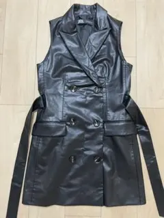 ZARA ザラ レザー ジレ ベスト ブラック 黒 S