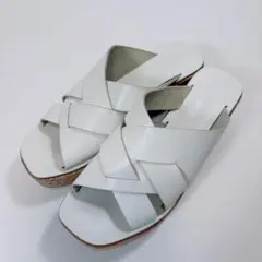 美品 FABIO ファビオルスコーニ サンダル クロス 厚底 本革 白 夏 L