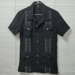 値下 NO ID. ノーアイディー 刺繍リネンキューバシャツ ブラック2のサムネイル