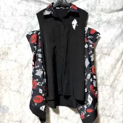 NieR 着物風袖シャツ　赤和傘　和柄