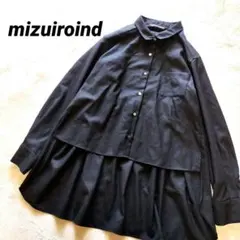 mizuiroind T / Wバックロング丈シャツ アシンメトリー 前後差 黒 