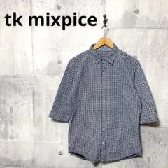 tk mixpice タケオキクチ メンズ 七分袖チェックシャツ L ネイビーのサムネイル