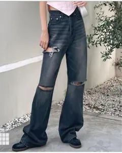 GRL カッティングデザインストレートデニム