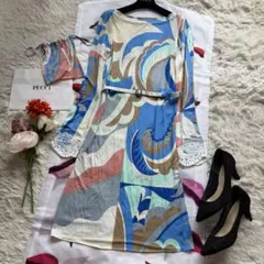 美品 エミリオプッチ 2WAYロゴ入りプッチ総柄ワンピース リボンベルト付 36 美品 エミリオプッチ 2WAYロゴ入りプッチ総柄ワンピース リボンベルト