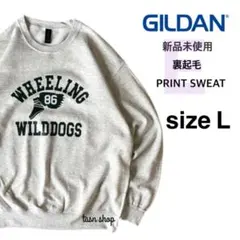 【ギルダン】新品未使用 裏起毛 スウェット プリント E柄 アッシュ×緑 L