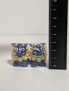ミニチュア シーサー 置物 紺色 金色 ペア