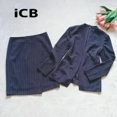 【美品✨】iCB 洗える サマースーツ ノーカラー セットアップ 紺 M
