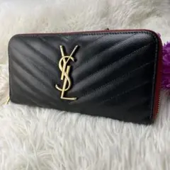 美品✨サンローラン♡バイカラー　ラウンドファスナー長財布　キャビアスキン