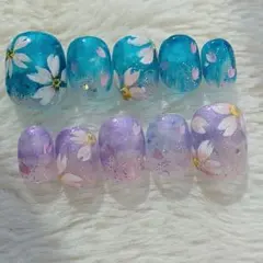 【オーダーネイルチップ】 舞う夜桜 現品 No.160