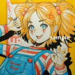 【手描きイラスト 114】オリジナル原画色紙 同人「全然恐ないチャッキーガール」