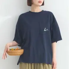 Lupilienルピリアン アニマル アククティブ 刺繍 Tシャツ / ネイビー