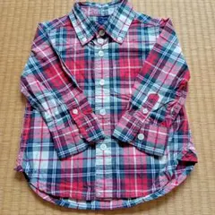 【babyGap】90cm/18-24/赤色チェック柄長袖シャツ/綿