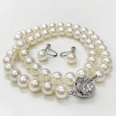 ⑥②アコヤ真珠 パールネックレス イヤリング k14wg 7.5mm 8.0mm