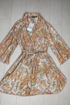 新品 ZARA ペイズリー柄ワンピース XL ボタニカル 総柄 春夏