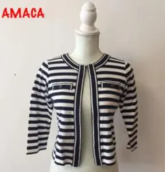 美品 AMACA ネイビーストライプコットンカーディガンのサムネイル