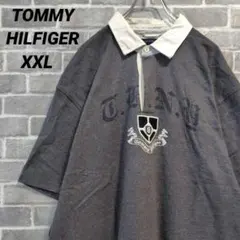 【トミーヒルフィガー】半袖ポロシャツ チャコールグレー 刺繍 US古着