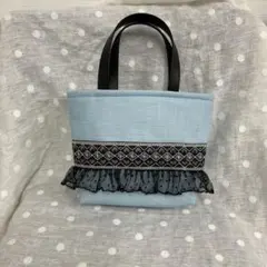 ハンドメイド　インドリボン刺繍　トートバッグ　サブバック