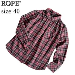 ROPE チェックシャツ 40 綿100％ 長袖 赤 開襟 ネルシャツ Y2Kのサムネイル