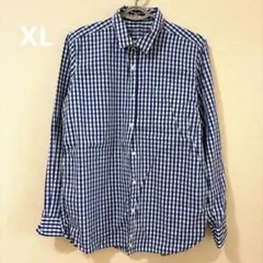 無印良品　　青白チェック長袖シャツ XL