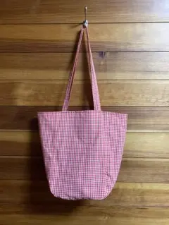 ハンドメイド　赤と白のギンガムチェック トートバッグ