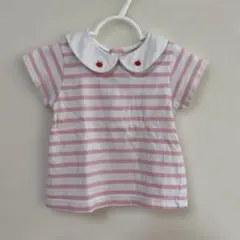 jacadi ボーダー 半袖Tシャツ 18m 丸襟 リンゴ刺繍のサムネイル