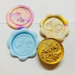 シーリングワックススタンプ ヘッド 花模様 ゴールド 試し押し付