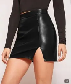 SHEIN フェイクレザー ミニスカート スリット ブラック XS 韓国 Y2K