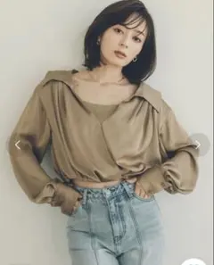 【 anuans / アニュアンス 】 キャミレイヤードカシュクールブラウス　S