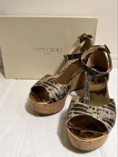【美品／箱付き】JIMMY CHOO ウェッジサンダル パイソン 約23.5cm