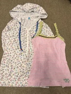 ロキシーセット レースキャミソール ボーダー フード付き 花柄カットソー 白のサムネイル