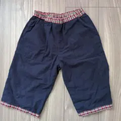 ファミリア　キッズ　130 　リバーシブル　ハーフパンツ　ネイビー×赤チェック