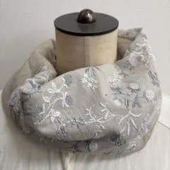 ハンドメイド春夏スヌード♡綿小花刺繍リネン♡♡紫外線花粉寒暖差対策