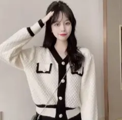 レディース　長袖　カーディガン　トップス　白　ホワイト　ニット　セーター