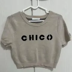 CHICO ロゴ 半袖ニット ベージュ