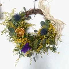 春待ちリース✾ミモザ　ユーカリ　ナチュラルムードのドライフラワー　ハーフリース