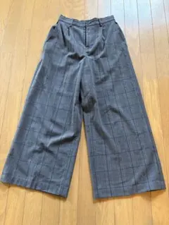 オンワード樫山 チェック柄 ワイドパンツ グレー