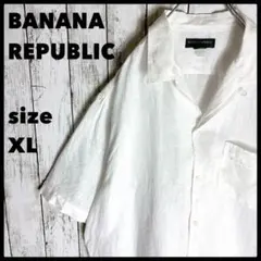 00s バナナリパブリック オープンカラー リネン 半袖シャツ XLオールド▲□