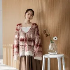 mideal★チェック柄シャギーニットプルオーバー★レッドのサムネイル